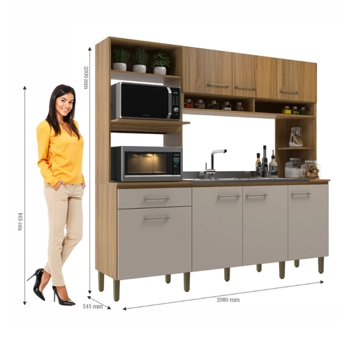 Cozinha Compacta Decibal 7 Portas CO1516.0001 Ipe/Cristalo SE