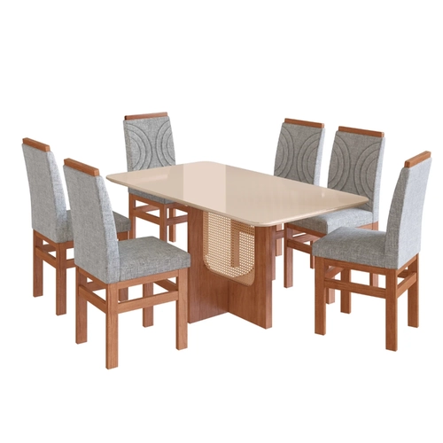 Mesa de Jantar para 6 Lugares Zamarchi 160x90x80cm Canela/Off White