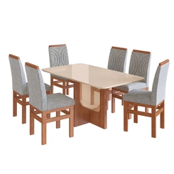 Mesa de Jantar para 6 Lugares Zamarchi 160x90x80cm Canela/Off White