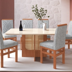 Mesa de Jantar para 6 Lugares Zamarchi 160x90x80cm Canela/Off White