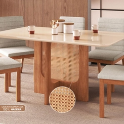 Mesa de Jantar para 6 Lugares Zamarchi 160x90x80cm Canela/Off White