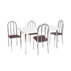 Conjunto de Mesa com 4 Cadeiras Tre Paroni MC4020 TP687 + 4 CC55 - A109 Cromado/Branco/Marrom SE