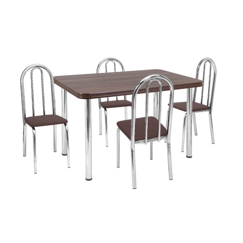 Conjunto de Mesa com 4 Cadeiras Tre Paroni MC4020 TP805 + 4 CC55 - A109 Cromado/Marrom SE