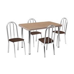Conjunto de Mesa com 4 Cadeiras Tre Paroni MC4020 TP806 + 4 CC55 - A109 Cromado/Mel/Marrom SE