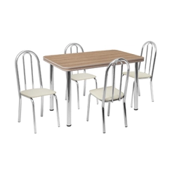 Conjunto de Mesa com 4 Cadeiras Tre Paroni MC4020 TP806 + 4 CC55 - A110 Cromado/Mel/Bege SE