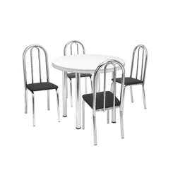 Conjunto de Mesa com 4 Cadeiras Tre Paroni MC4090 TP662 + 4 CC55 - A101 Cromado/Branco/Preto SE