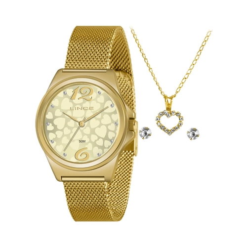 Kit Relógio Analógico Lince Feminino LRG4699L-KO70C2KX Dourado