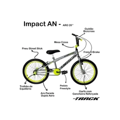 Bicicleta Aro 20 Juvenil Track Impact Bicicross Cinza/Amarelo Neon