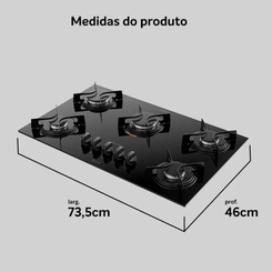 Cooktop 5 Bocas Mesa de Vidro Utop Atlas 300001330 Preto Bivolt