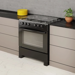 Fogão 5 Bocas Mesa Inox Realce Hera Plus Preto Bivolt