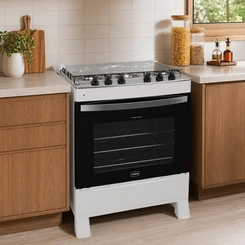 Fogão 5 Bocas Mesa Inox Realce Premium Plus Branco Bivolt