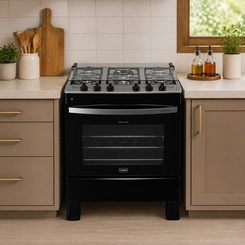 Fogão 5 Bocas Mesa Inox Realce Premium Plus Preto Bivolt