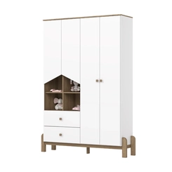 Guarda-Roupa 4 Portas Henn Ternura 130-190 2 Gavetas Branco/Jequitibá Hp SE