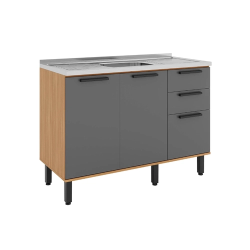 Balcão 120cm Telasul Castanha 3 Portas 915102-01 Cinza/Freijó SE