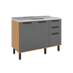 Balcão 120cm Telasul Castanha 3 Portas 915102-01 Cinza/Freijó SE