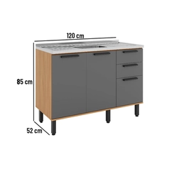 Balcão 120cm Telasul Castanha 3 Portas 915102-01 Cinza/Freijó SE