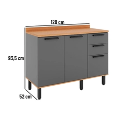 Balcão 120cm Telasul Castanha 3 Portas 915103-01 Cinza/Freijó SE