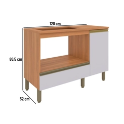 Balcão 120cm Telasul Macadâmia 1 Porta 914105-01 Freijó/Branco SE