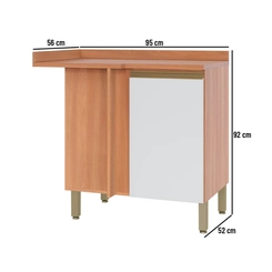 Balcão de Canto Reto 95cm Telasul Macadâmia 1 Porta Freijó/Branco