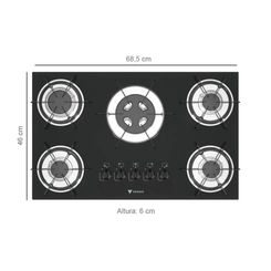 Cooktop 5 Bocas Tripla Chama Venax Sognare 604.004.27756.36 Preto Bivolt