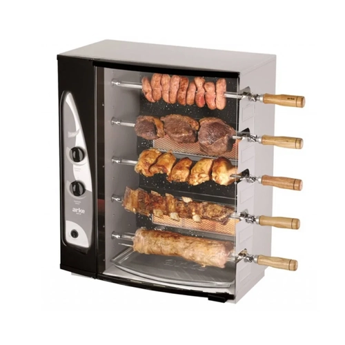Assador a Gás GLP Portátil 5 Espetos Rotativos Arke AGR-05 Cinza/Preto Bivolt