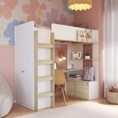 Cama Solteiro Completa Móveis Elevada BI030BCCA Branco/Carvalho SE