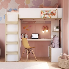Cama Solteiro Completa Móveis Elevada BI030BCCA Branco/Carvalho SE