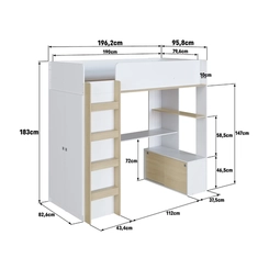 Cama Solteiro Completa Móveis Elevada BI030BCCA Branco/Carvalho SE