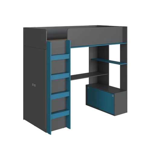Cama Solteiro Completa Móveis Elevada BI030GFAS Grafite/Azul SE