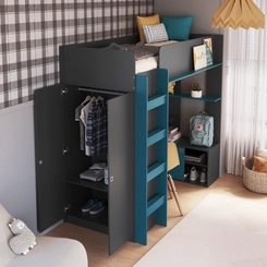 Cama Solteiro Completa Móveis Elevada BI030GFAS Grafite/Azul SE