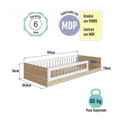 Cama Solteiro Completa Móveis Montessoriana AFT015 Aveiro/OAK/Branca SE