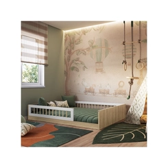 Cama Casal Completa Móveis Montessoriana AFT016 Aveiro/OAK/Branca SE