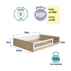 Cama Casal Completa Móveis Montessoriana AFT016 Aveiro/OAK/Branca SE