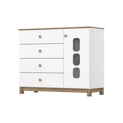 Cômoda Henn 4 Gavetas e 1 Porta I724-190 Branco/Jequitibá HP SE