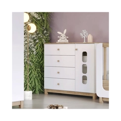 Cômoda Henn 4 Gavetas e 1 Porta I724-190 Branco/Jequitibá HP SE