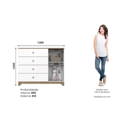 Cômoda Henn 4 Gavetas e 1 Porta I724-190 Branco/Jequitibá HP SE