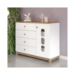 Cômoda Henn 4 Gavetas e 1 Porta I724-190 Branco/Jequitibá HP SE