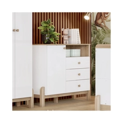 Cômoda Henn 3 Gavetas e 1 Porta I725-190 Branco/Jequitibá HP SE
