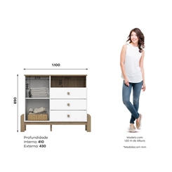 Cômoda Henn 3 Gavetas e 1 Porta I725-190 Branco/Jequitibá HP SE