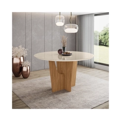 Mesa de Jantar com 6 Lugares Henn Vértice 80x140x140cm SC131-127 Nature/Off White SE