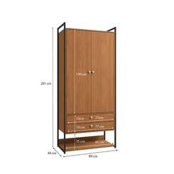 Armário Closet Kappesberg LI048 2 Portas com Acabamento em Metal Preto Fosco SE