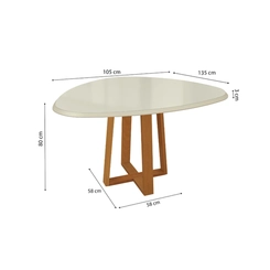 Mesa de Jantar com 4 Lugares Kappesberg 80x135x105cm CSJ125-v8 Canela/Off White SE