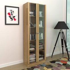 Armário 2 Portas com Vidro Tecno Mobili Amêndoa SE