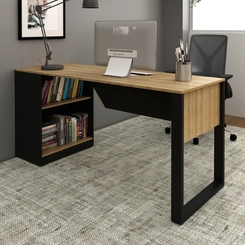 Mesa de Escritório 160cm Tecno Mobili com Prateleiras Amêndoa/Preto