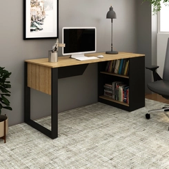 Mesa de Escritório 160cm Tecno Mobili com Prateleiras Amêndoa/Preto