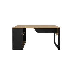 Mesa de Escritório 160cm Tecno Mobili com Prateleiras Amêndoa/Preto