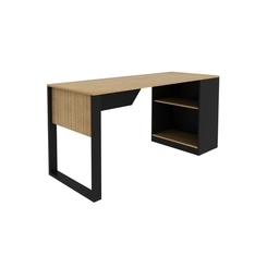 Mesa de Escritório 160cm Tecno Mobili com Prateleiras Amêndoa/Preto