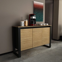 Balcão 136cm Tecno Mobili 3 Portas Amêndoa/Preto