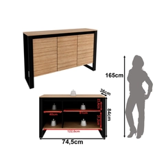 Balcão 136cm Tecno Mobili 3 Portas Amêndoa/Preto