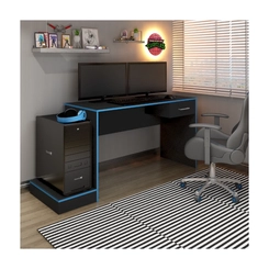 Escrivaninha Artely 4176 1 Gaveta Preto/Azul SE